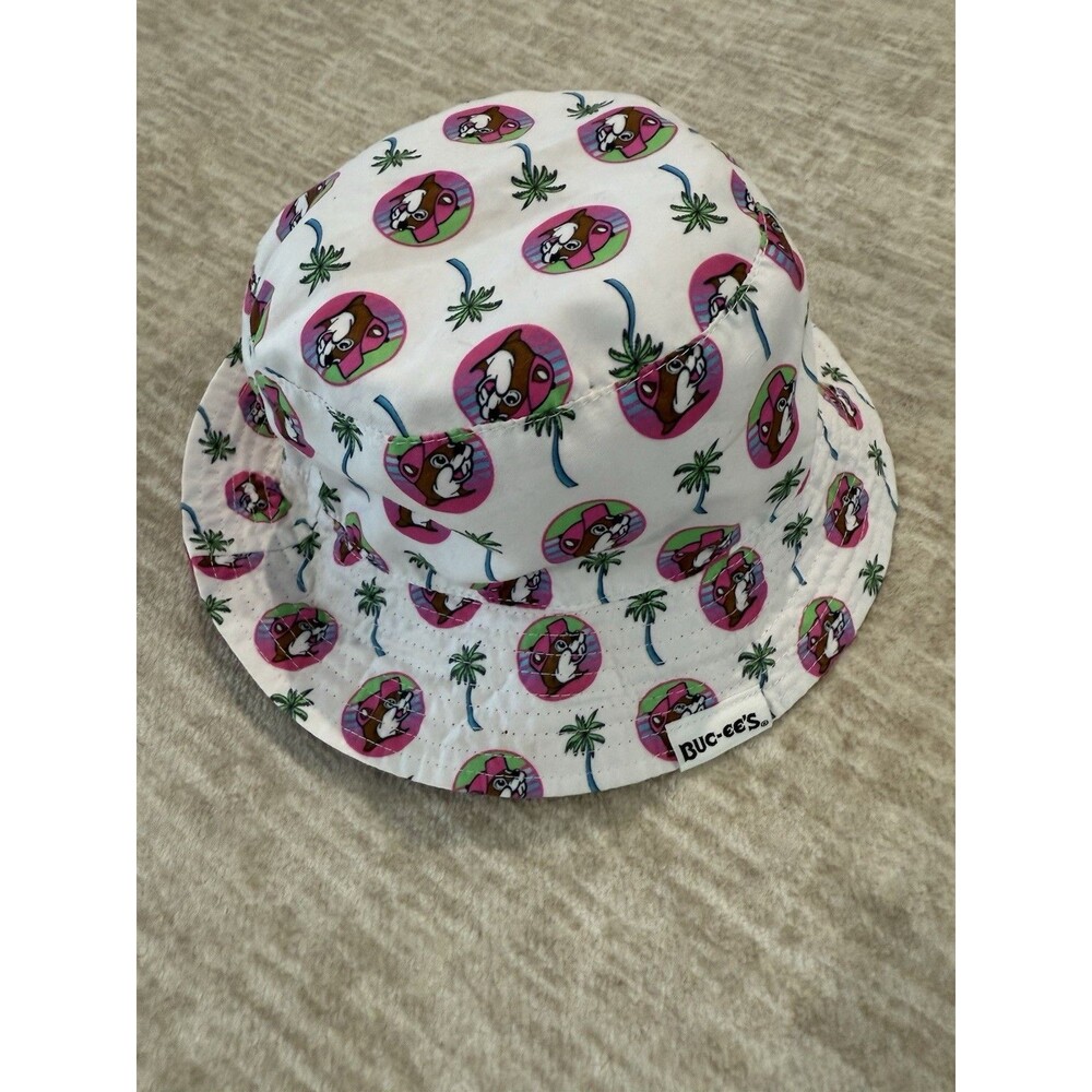 Buc-ees Toddler Girls Reversible Bucket Hat Beach Pink Palm Trees Bucees